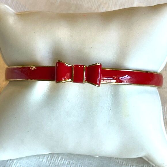 Kate Spade New York Red & Gold Bow Bangle Bracelet  ~ Excellent ~ Gift Idea - Picture 2 of 6